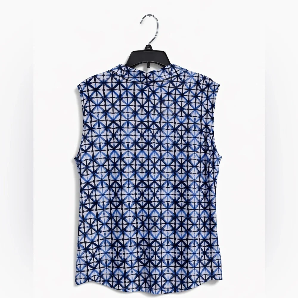Jones New York Signature Sleeveless Collared Top XL Blue White Stretch - Picture 2 of 3